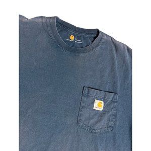 Carhartt Pocket T-Shirt Mens Large‎ Navy Blue Crew Neck Loose Fit